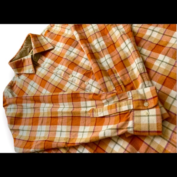 Mens Orange Button Up Plaid Flannel - Picture 3 of 4